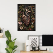Anatomischer Herz- und Blumenprint, Dark Academia Poster (Heimbüro)