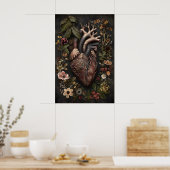 Anatomischer Herz- und Blumenprint, Dark Academia Poster (Küche)
