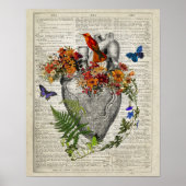Anatomisches Herz mit Blume & Hummingbird Poster (Vorne)