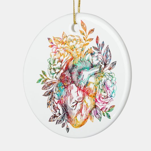 Anatomisches Herz mit Blume Keramik Ornament (Links)