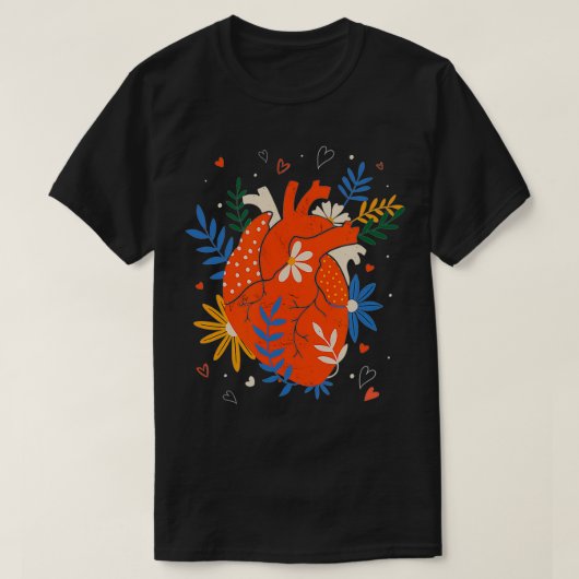 Anatomisches Herz mit Blume Menschliches Herz T-Shirt (Design vorne)