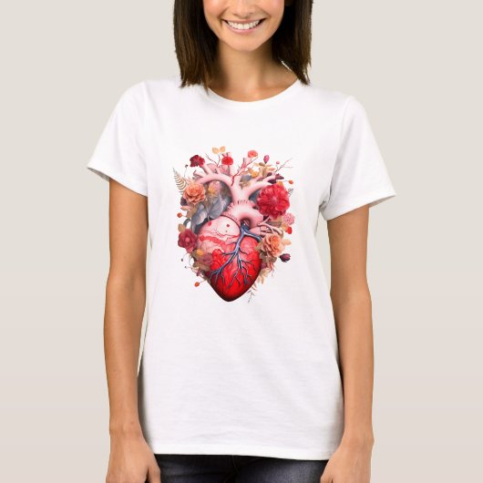 Anatomisches Herz mit Blume T-Shirt (Vorderseite)