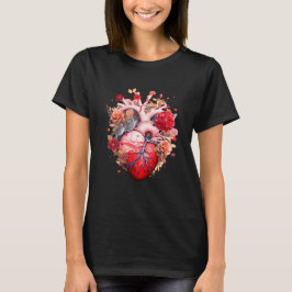 Anatomisches Herz mit Blume T-Shirt