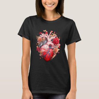 Anatomisches Herz mit Blume T-Shirt