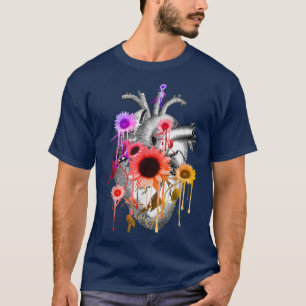 Anatomisches Herz mit bunten Sonnenblumen, Blumenb T-Shirt