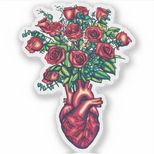Anatomisches Herz mit Rose, Herzkrieger Aufkleber (Vorderseite)