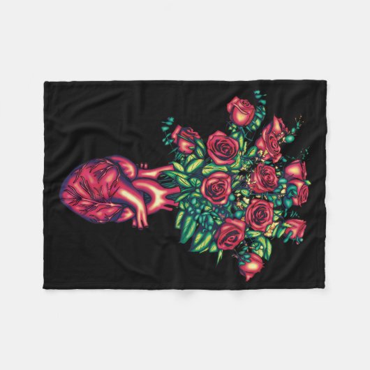 Anatomisches Herz mit Rose, Herzkrieger Fleecedecke (Vorderseite (Horizontal))