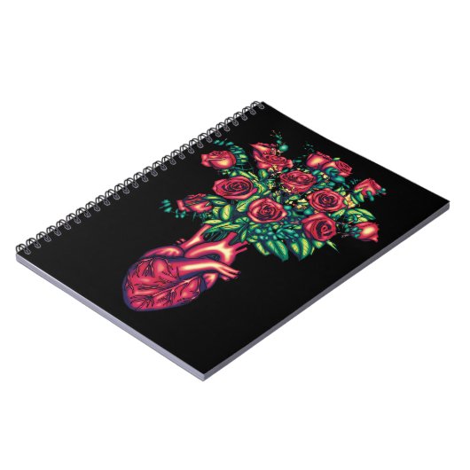 Anatomisches Herz mit Rose, Herzkrieger Notizblock (Linke Seite)