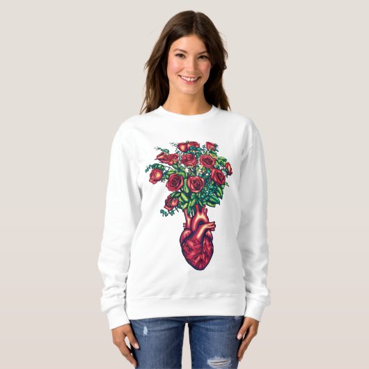 Anatomisches Herz mit Rose, Herzkrieger Sweatshirt (Vorne ganz)