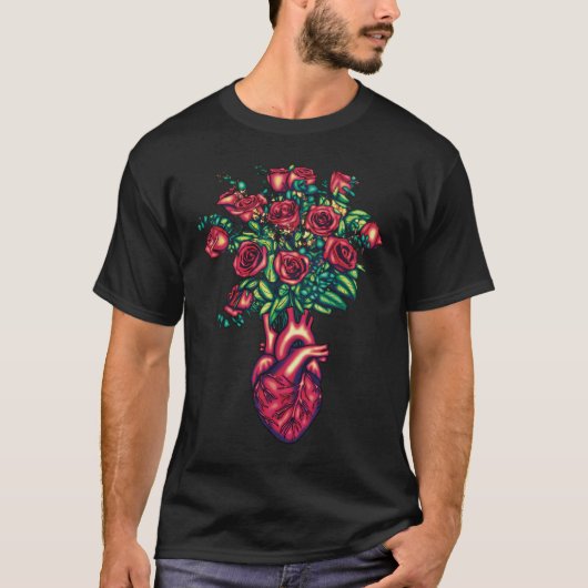 Anatomisches Herz mit Rose, Herzkrieger T-Shirt (Vorderseite)
