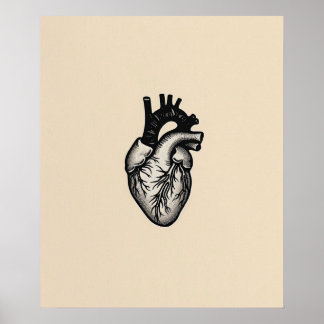 Anatomisches Herz Moderne schwarz-minimalistische Poster