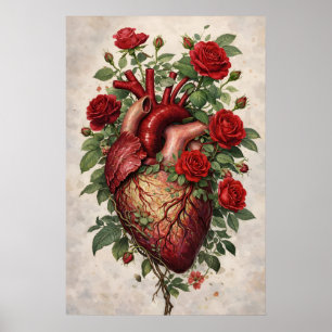 Anatomisches Herz Rosen Poster, Botanisch Poster
