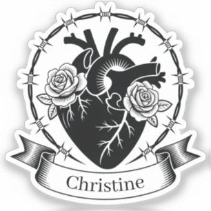 Anatomisches Herz-Tattoo: Schwarz-Weiß-Design  Aufkleber