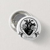 Anatomisches Herz-Tattoo: Schwarz-Weiß-Design Button (Vorne & Hinten)