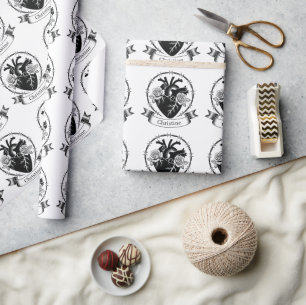 Anatomisches Herz-Tattoo: Schwarz-Weiß-Design  Geschenkpapier