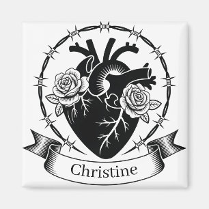 Anatomisches Herz-Tattoo: Schwarz-Weiß-Design Magnet