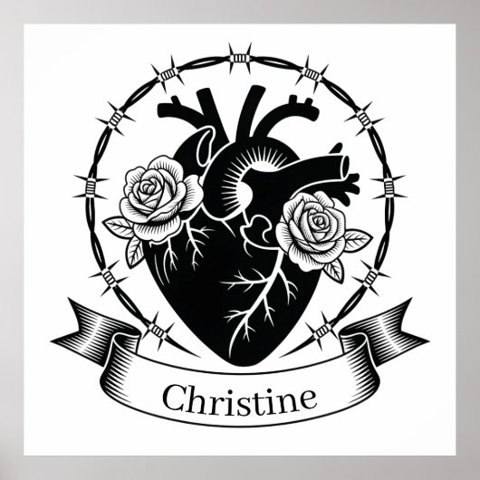 Anatomisches Herz-Tattoo: Schwarz-Weiß-Design Poster (Vorne)