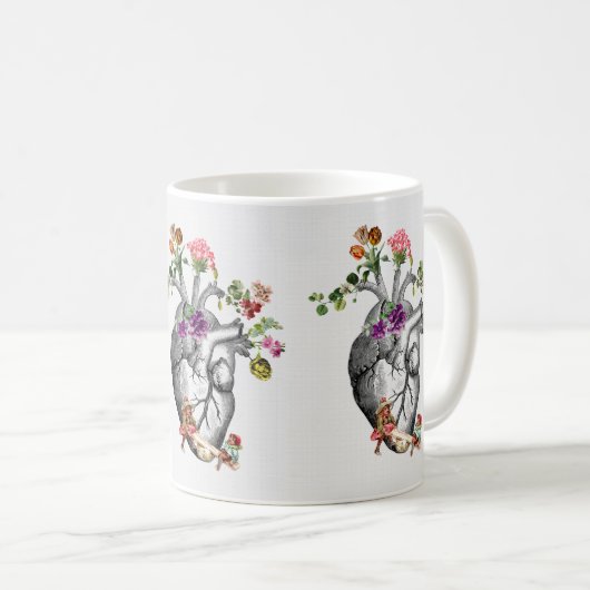 Anatomisches Herz und Blume Anatomischer Herzprin Kaffeetasse (VorderseiteRechts)