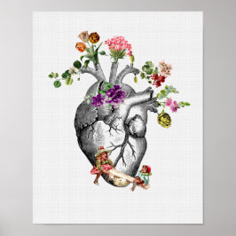 Anatomisches Herz und Blume Anatomischer Herzprin Poster