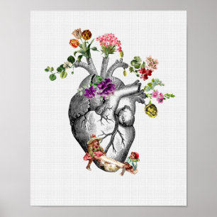 Anatomisches Herz und Blume Anatomischer Herzprin Poster