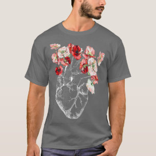 Anatomisches Herz und Blume T-Shirt
