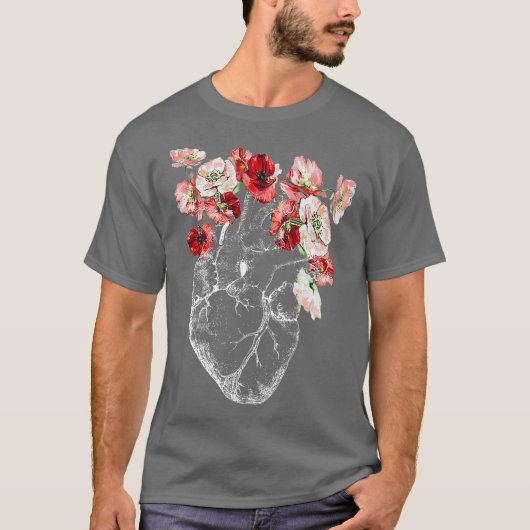 Anatomisches Herz und Blume T-Shirt (Vorderseite)
