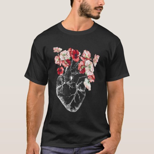 Anatomisches Herz und Blume T-Shirt (Vorderseite)
