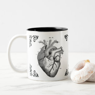 Anatomisches Herz Vintage-Kunst Dekorativer Kaffee Zweifarbige Tasse