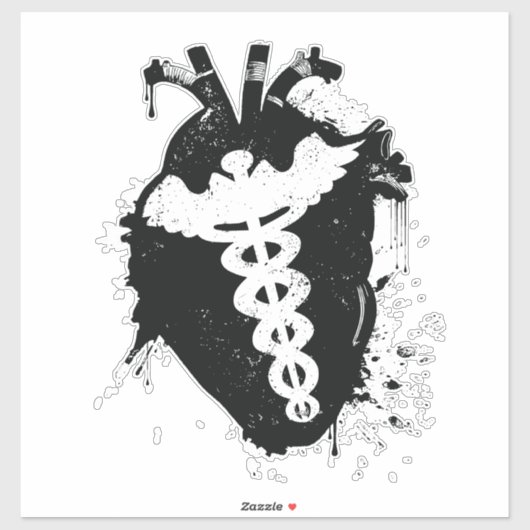 Anatomisches Herz von Caduceus Aufkleber (Blatt)