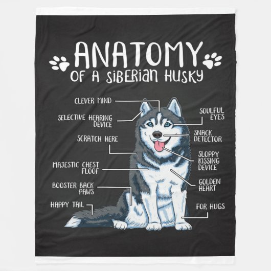 Anatomy Siberian Husky | Funny Gifts Husky Eigentü Fleecedecke (Vorderseite)