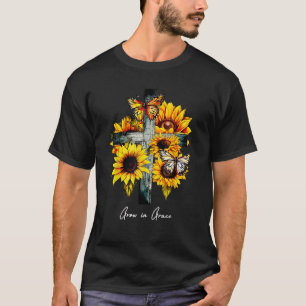 Anbau in Grace Cross Sonnenblumen Butterflies Chri T-Shirt
