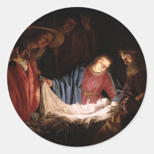 Anbetung der Hirten von Honthorst Runder Aufkleber