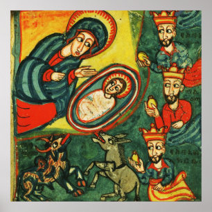 Anbetung der Magier, primitive Weihnachtsgeschicht Poster