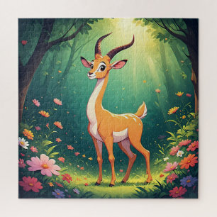 Anbetungswürdige Cartoon-Fawn zwischen lebendigen  Puzzle