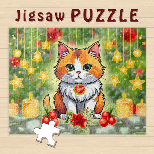 Anbetungswürdige Cartoon-Katze Winter-Weihnachtsst Puzzle