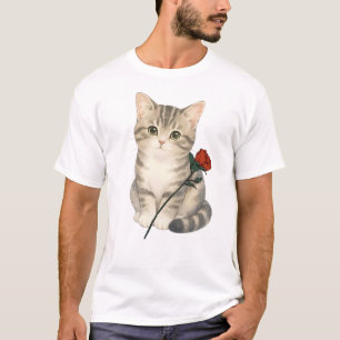 Anbetungswürdige Graue Getigerte Katze mit Roter R T-Shirt