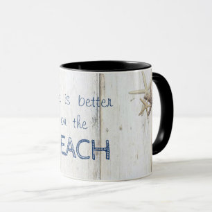 Anbetungswürdige Holzstruktur, Seestern, Strand    Tasse