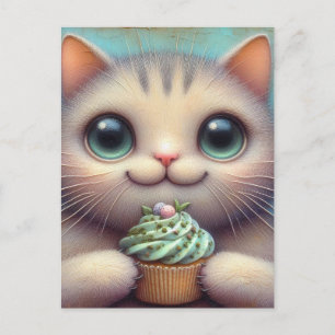 Anbetungswürdige Katze mit Katzenminze-Cupcake Postkarte