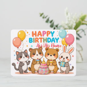 Anbetungswürdige Kawaii-Tiere Alles Gute zum Gebur Karte