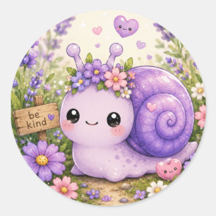 Anbetungswürdige lila Schnecke Floral Kawaii Aufkl Runder Aufkleber