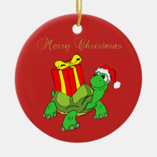Anbetungswürdige Schildkröte mit Weihnachtsmannmüt Keramikornament