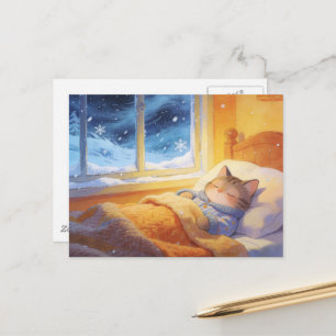 Anbetungswürdige schlafende Katze Winter Schnee dr Postkarte