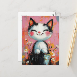 Anbetungswürdige Schwarz-Weiß-Katze Postkarte