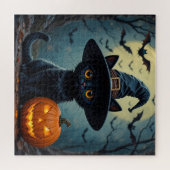 Anbetungswürdige schwarze Katze mit Hexenhut Puzzle (Horizontal)
