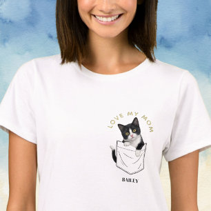 Anbetungswürdige Tuxedo-Katze in der Tasche Person T-Shirt