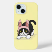 Anbetungswürdige Tuxedo-Katze in rosa Hasenmütze Ä Case-Mate iPhone Hülle (Rückseite)