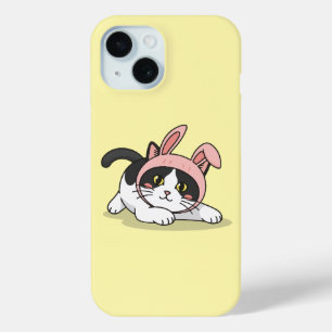 Anbetungswürdige Tuxedo-Katze in rosa Hasenohren-H Case-Mate iPhone Hülle