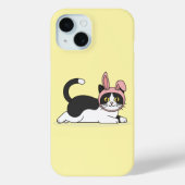 Anbetungswürdige Tuxedo-Katze in rosa Hasenohrenmü Case-Mate iPhone Hülle (Rückseite)