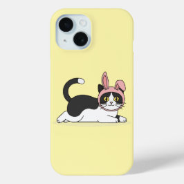Anbetungswürdige Tuxedo-Katze in rosa Hasenohrenmü Case-Mate iPhone Hülle