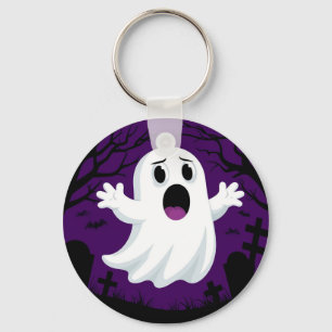 Anbetungswürdiger Cartoon-Geist in spookigem Hallo Schlüsselanhänger